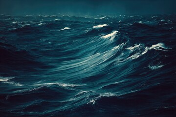 Fototapeta premium Deep Ocean Swells Under Gloomy Night Sky