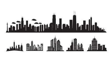 Naklejka premium Modern City skyline . city silhouette. vector illustration , black silhouettes isolated on white background