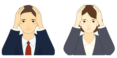 Illustration set of young people in suits with troubled expressions
