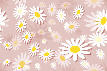Seamless floral pattern with blooming daisies and chamomile, a beautiful summer nature illustration perfect for background design