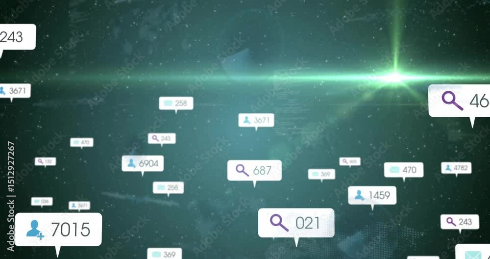 Poster metric bubbles appearing after update on teal field updating counts and drifting to visualize data