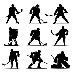 Naklejka premium set of ice hockey players silhouette , ice hockey player silhouette