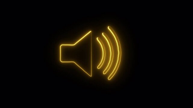 Neon speaker icon sign animation on black background, neon glowing laud speaker sign animated.