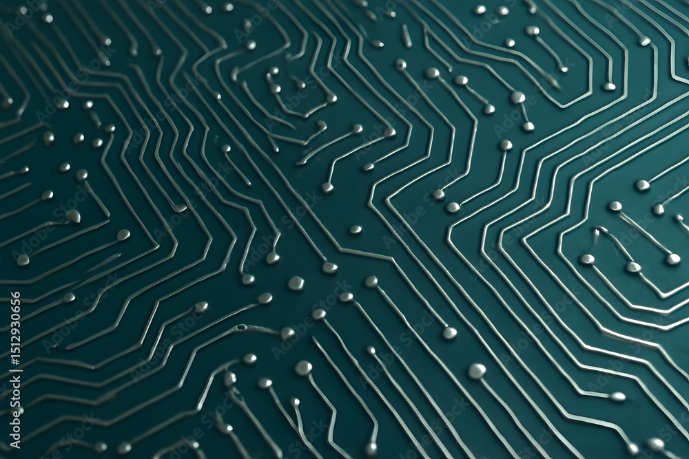 Poster a detailed, close-up view of a circuit board shows intricate metallic pathways and connection points