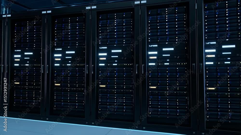 Aufkleber server racks in data center with blinking lights, networking equipment for cloud computing, storage 