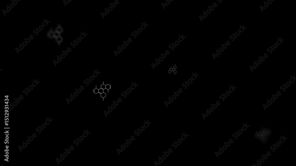 Poster digital abstract green molecular structure on black background art with floating hexagons