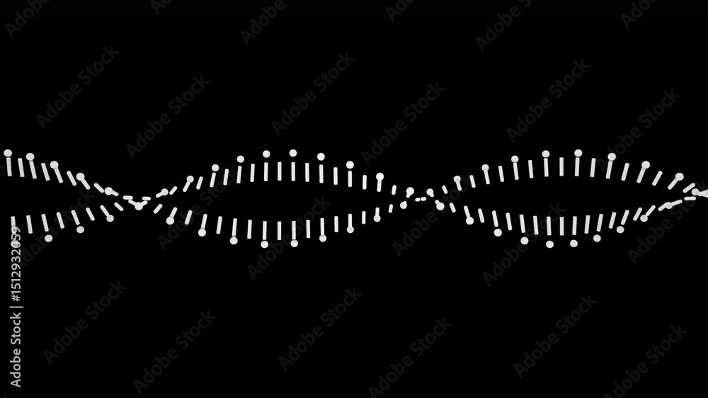Poster digital abstract dna helix on black background with geometric dot patterns