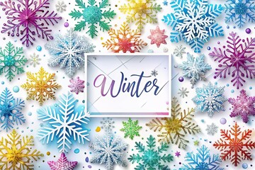 Winter Snowflake Square Background - Flat Design