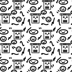  Abstract Tech Doodles: Black and White Digital Pattern
