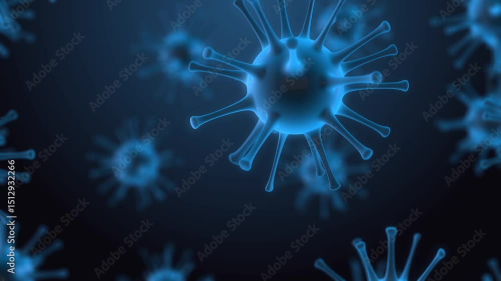 Poster microscopic view of viruses floating in a dark blue background image