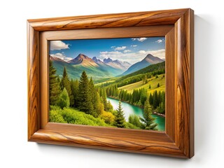 Wooden Picture Frame on White Background - Landscape Photography