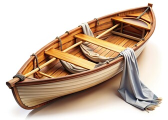 Wooden Rowboat with Cloth Sails - Historical Maritime Scene