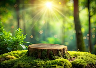 Wooden Podium Nature Product Display - AI Landscape Photography