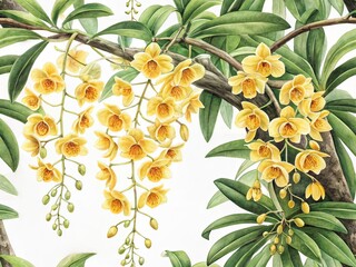 Yellow Dendrobium Lindleyi Orchid, Hanging, Summer