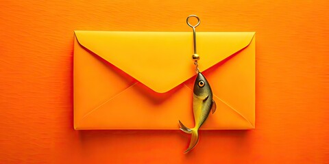 Yellow Envelope Fish Hook Orange Background Fashion Photography