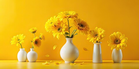 Yellow Flowers in White Vases - Documentary Photography
