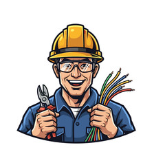 Smiling Electrician Holding Wires and Pliers in Pixel Art Style