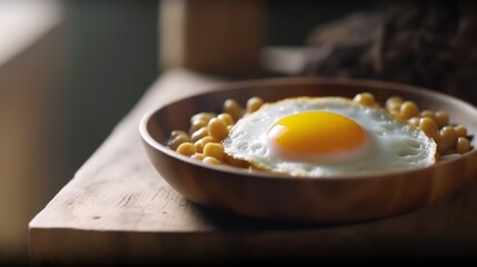 yolk Natto beans on warm rice bowl with raw egg