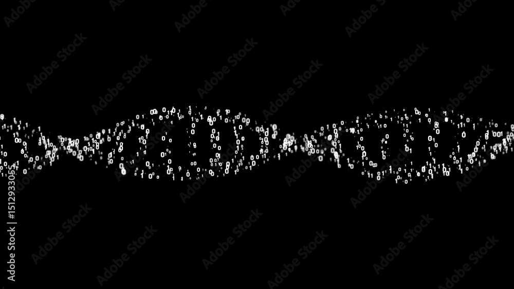 Poster captivating binary dna helix on black background representing digital symmetry