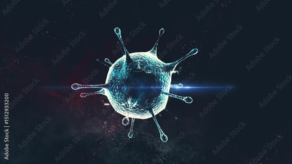Poster microscopic view of vibrant viruses floating in dark abstract space