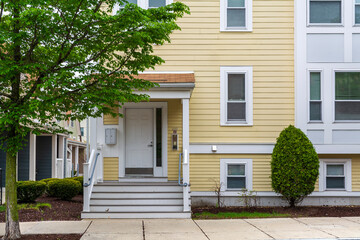 Clean and modern front entry of a city residence in Brighton, Massachusetts, USA
