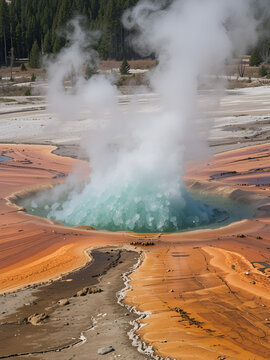 Steam and Boiling Water, Spasmodic Geyser, Upper Geyser Basin, Yellowstone National Park, Wyoming,USA