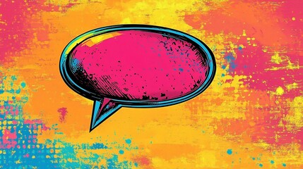 Vibrant, graphic speech bubble on a textured background