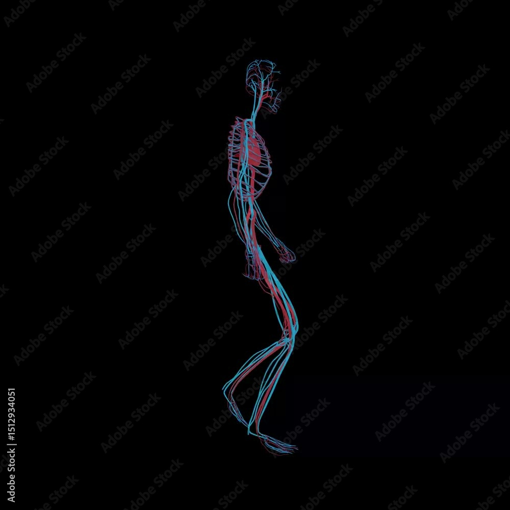 Poster digital visualization of human anatomical structure in motion with transparent effect