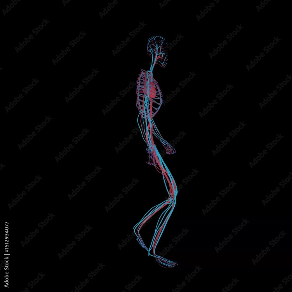 Poster digital human body network skeleton visualization with glowing points and neural pathways