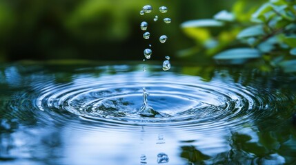 Captivating dance of water droplets creating ripples on a serene pool surface
