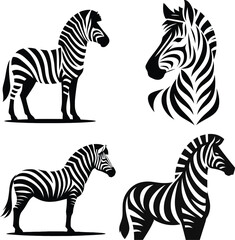 Obraz premium Zebra Silhouette Set | Stylized African Wildlife Vector | Striped Animal Graphic