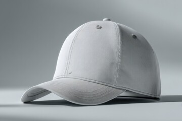 A pristine white baseball cap, subtly textured, rests on a light grey background, showcasing its simple, clean design and curved brim