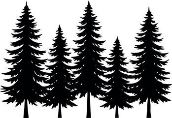 Obraz premium Pine tree silhouettes. Evergreen forest firs and spruces black shapes, wild nature trees templates. Vector