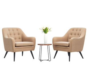 Fototapeta premium Beige armchairs and coffee table set.