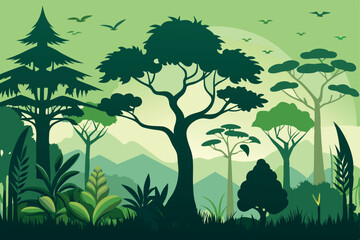 Nature landscape with trees forest and grass