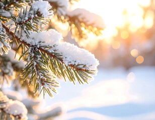 Snowy pine branch at sunrise (1)