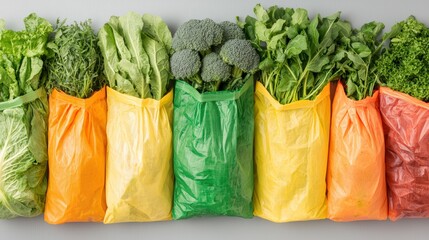Vibrant reusable shopping bags filled with colorful organic produce promoting sustainable living and eco-conscious consumerism