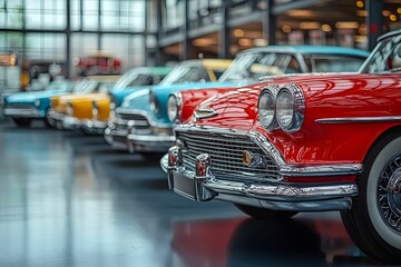 Classic Vintage Cars in Showroom