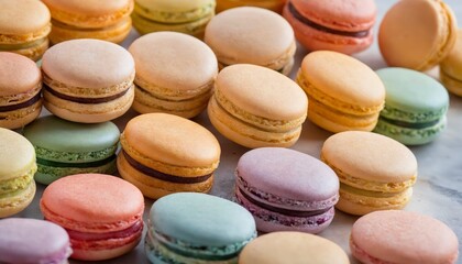 A bunch of colorful macarons sitting on top of a table.