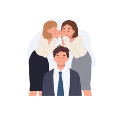 office gossip among business colleagues with emotional reactions and facial expressions