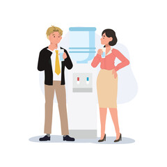 Fototapeta premium office gossip concept. coworkers gossiping at water cooler. vector illustration