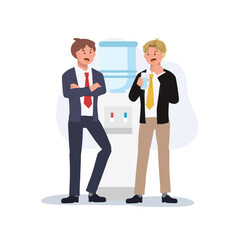 office gossip concept. coworkers gossiping at water cooler. vector illustration