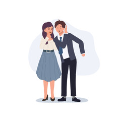 office gossip concept. male and female coworkers gossiping playfully. vector illustration