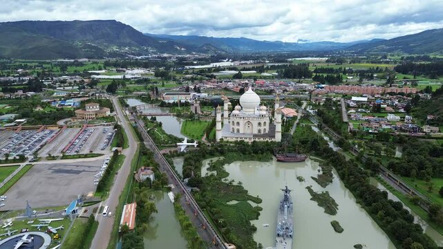 Aerial View of Jaime Duque Park's Castle and Ship at 120 Meters Altitude