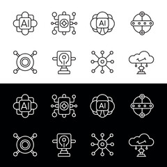 Artificial intelligence set. AI technology icons for web and mobile apps. Machine learning, digital AI technology, smart robotic, cloud computing network, high resolution vector fil