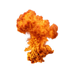 Dramatic orange and red fireball explosion captured against white background, displaying powerful flames and smoke plumes in vibrant warm colors © farid4kbar