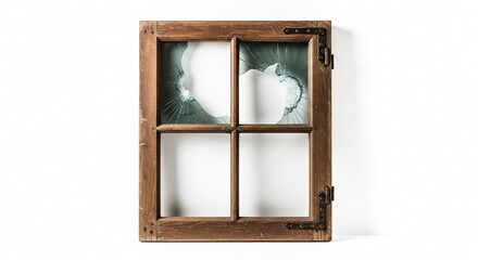 Obraz premium Antique Broken Wooden Window Frame Rustic Charm and Aged Beauty