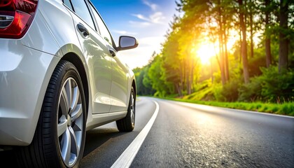 White car on a sunny road