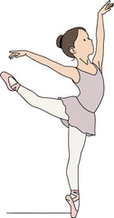 Young girl practicing ballet, ponytail, tutu, simple line art © nurhasanah