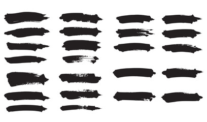 Collection of hand painted black brush strokes isolated on white background silhouette